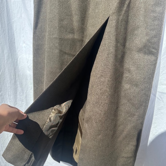 100% Light Wool Double Side Vented Pencil Vintage Midi Skirt - Picture 2 of 4